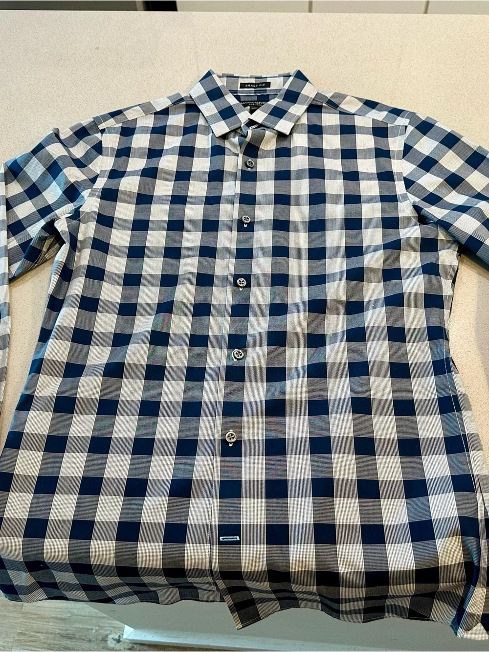 Banana Republic Navy and White Gingham Button-Down Shirt